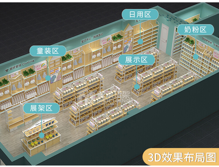 母婴店货架3D布局图